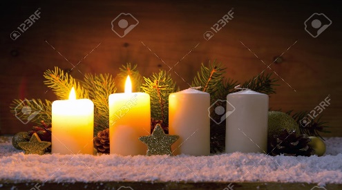 Christmas background with two white advent candles and golden decoration. - 67096149